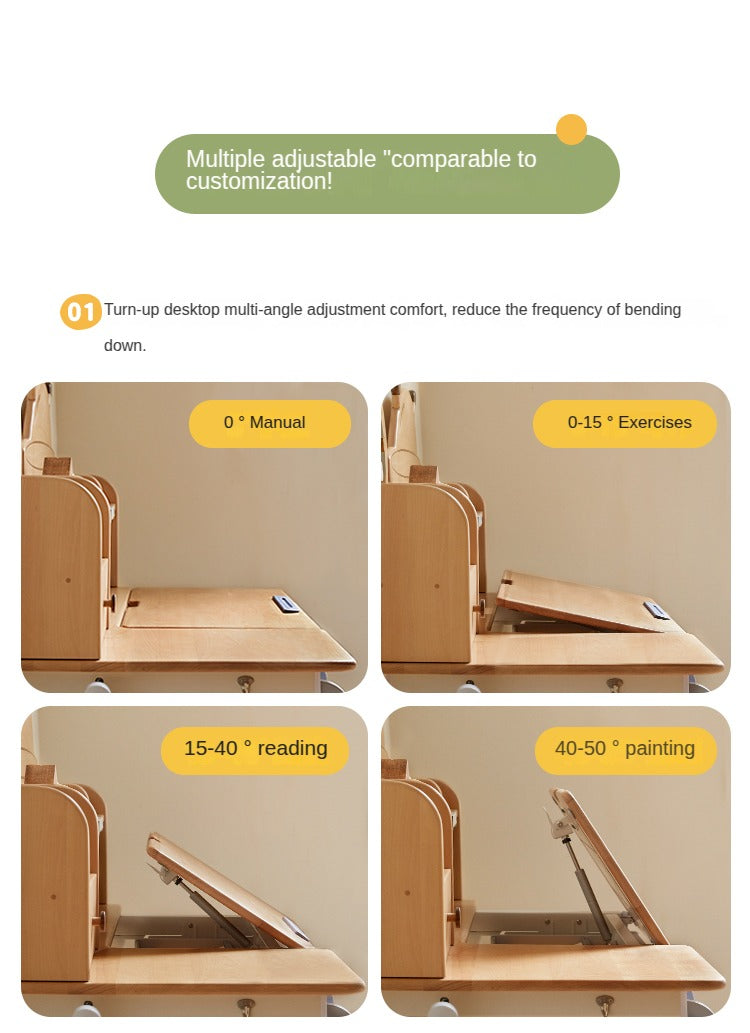 Beech Solid Wood Light Luxury Modern Hand-Cranked Liftable Desk