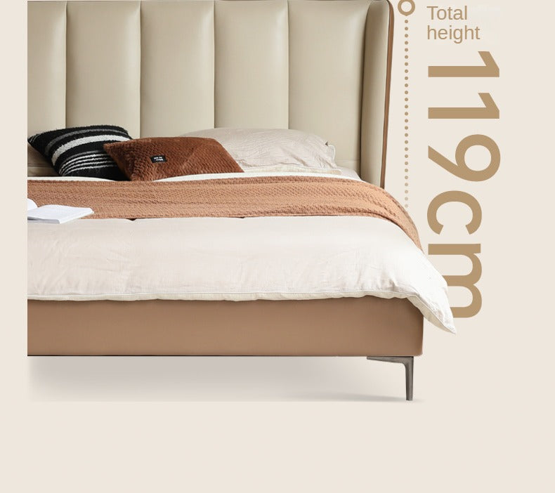 Genuine Leather Bed Light Luxury Cowhide Bed _)