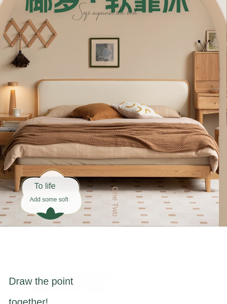 Oak Solid Wood Bed Technology Fabric,suede<