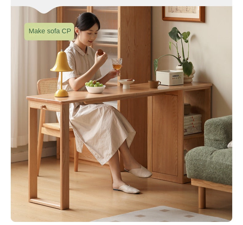 Oak Solid Wood Ultra-narrow Long Table With Cabinet