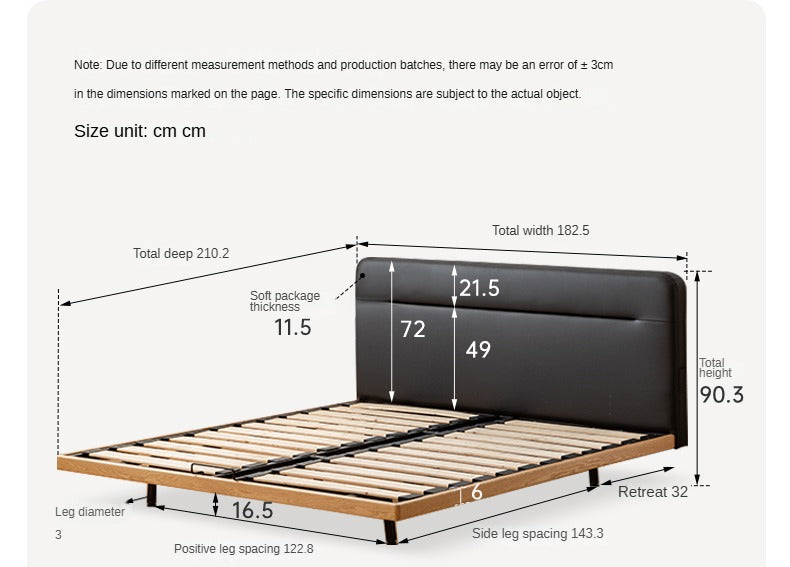 Oak Solid Wood Bed Suspended Soft Bed with Light