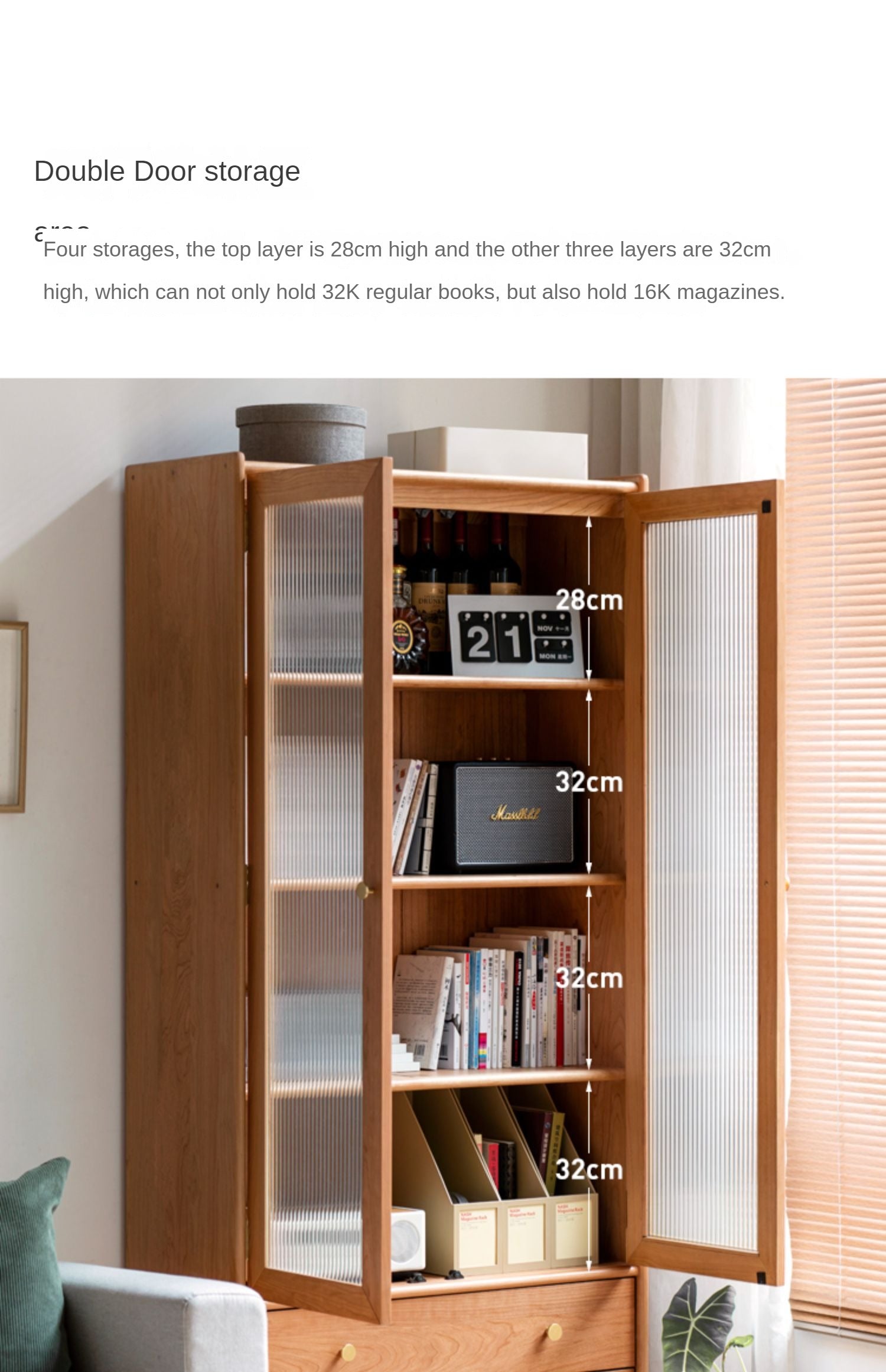 Cherry solid wood bookcase Nordic modern cabinet office bookshelf<