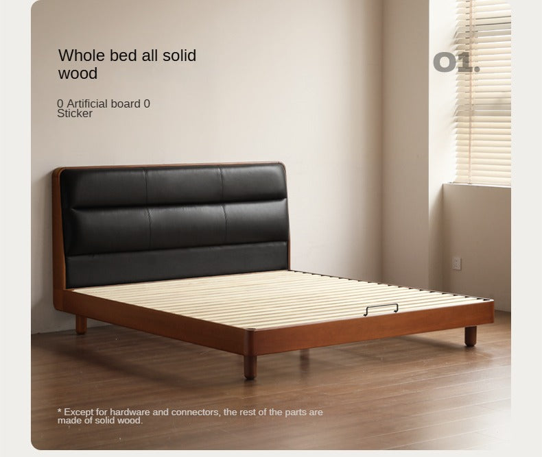 Poplar Solid Wood Leather Bed