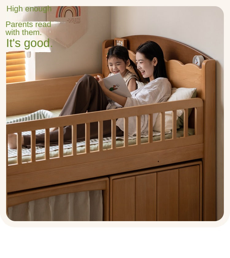 Beech Solid Wood Children's with Light Guardrail Bed