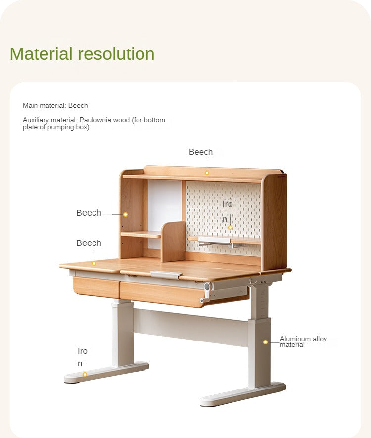 Beech Solid Wood Hand Crank Lift Children's Study Table