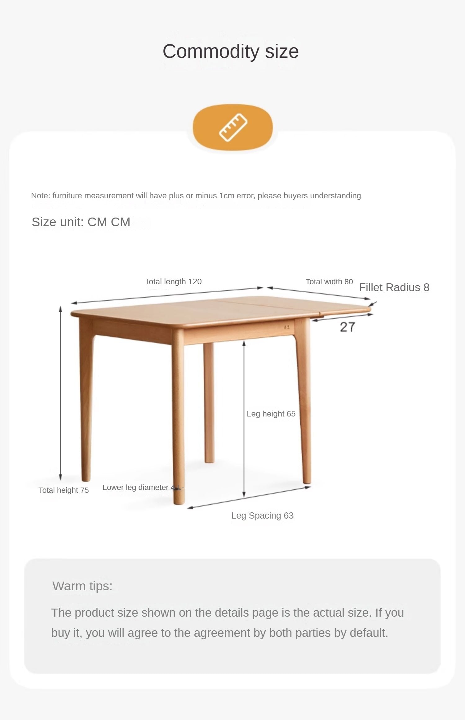 Beech Solid Wood Folding Small Size Dining Table