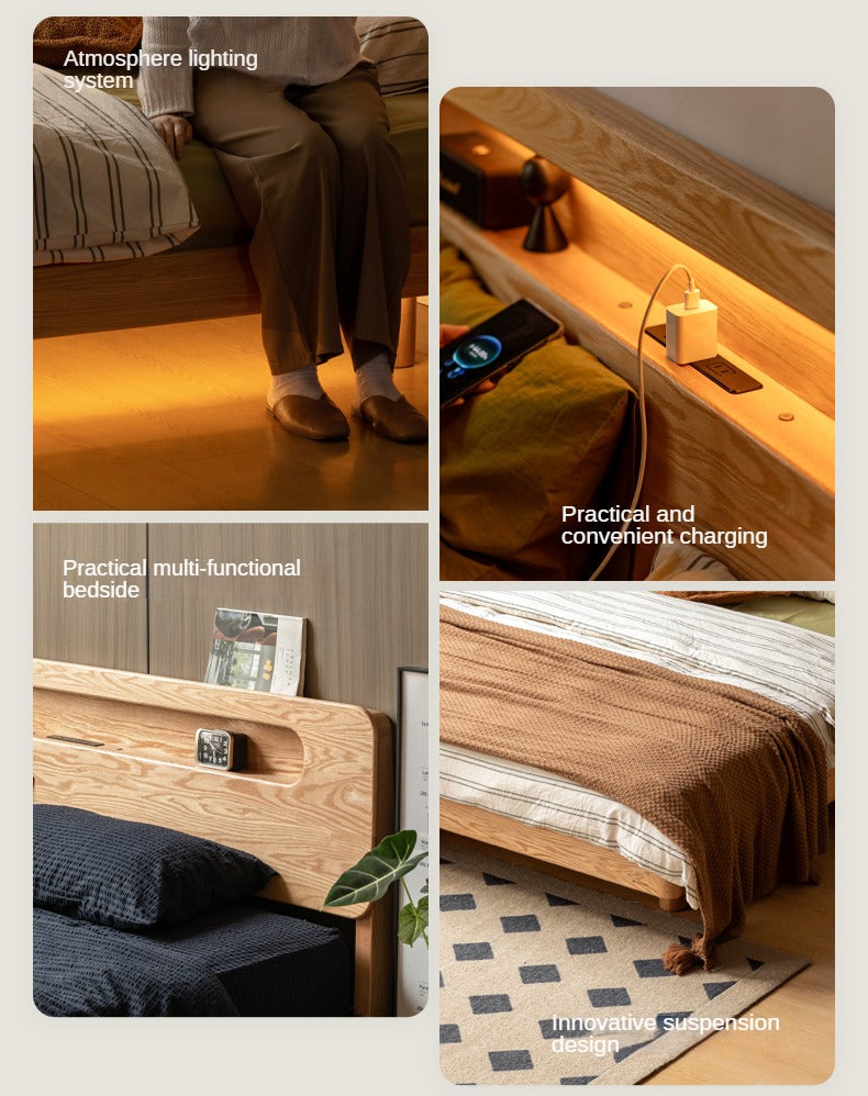 Oak Solid Wood Suspension Luminous Bed