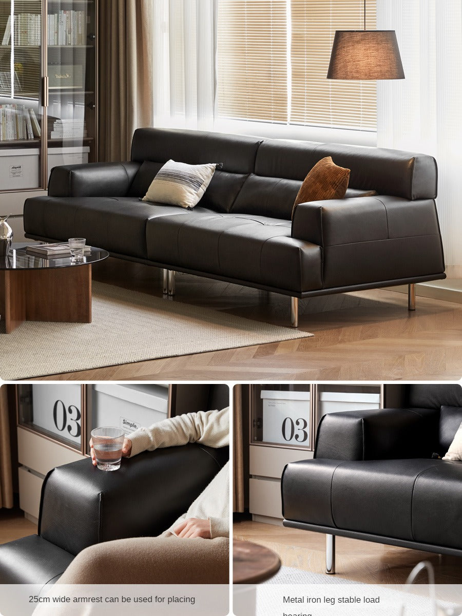 Leather sofa Italian minimalist black :