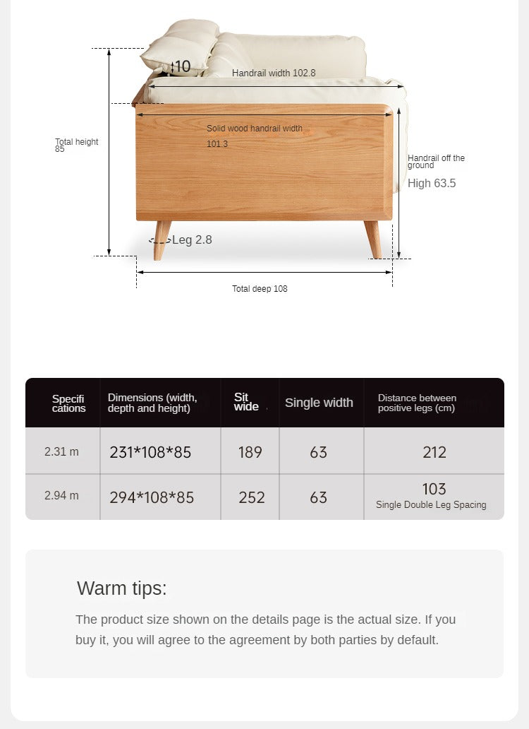 Oak Solid Wood Modern Straight Row Down Sofa