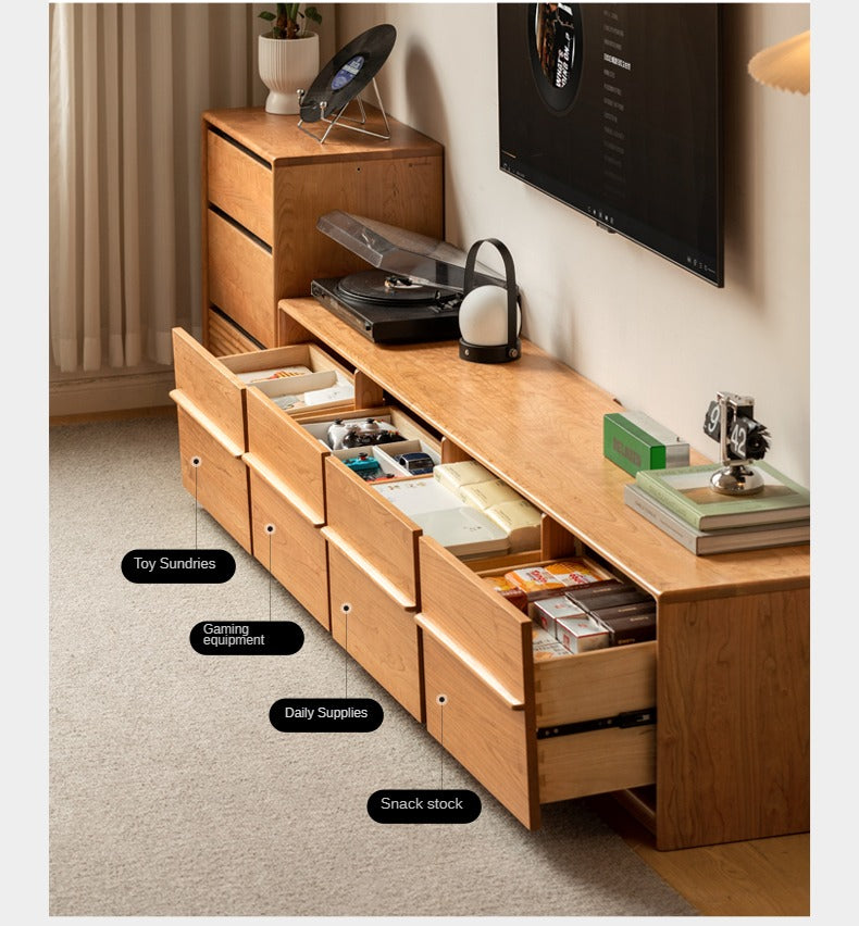 Сherry solid wood modern floor storage locker TV cabinet