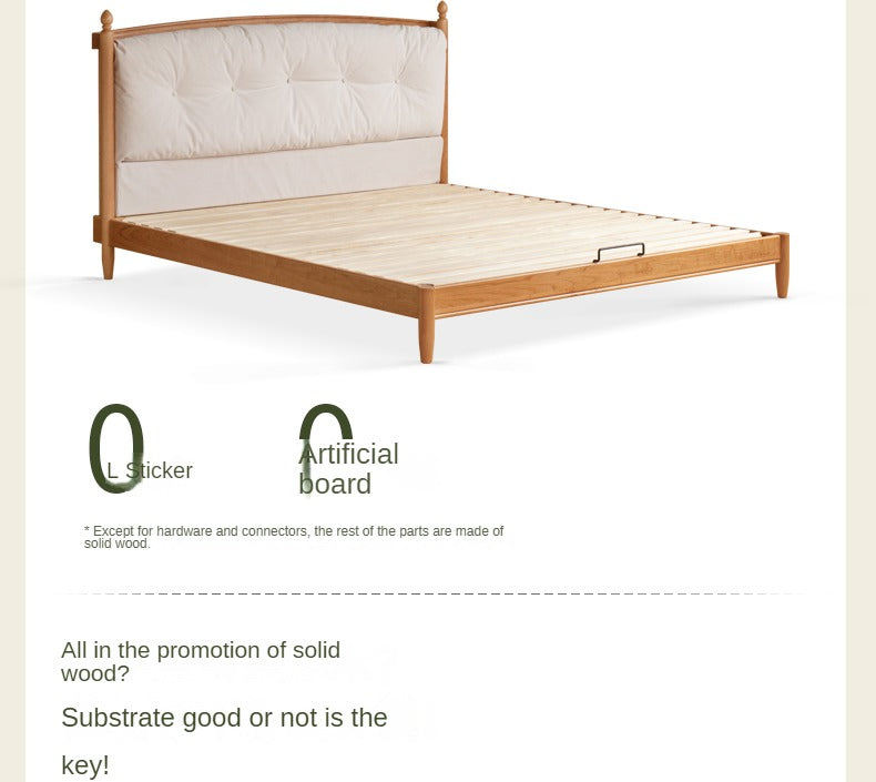 Cherry solid wood soft retro bed<