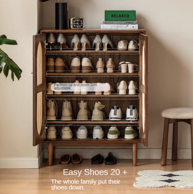 Oak Solid Wood Rattan Wall-mounted Shoe Cabinet