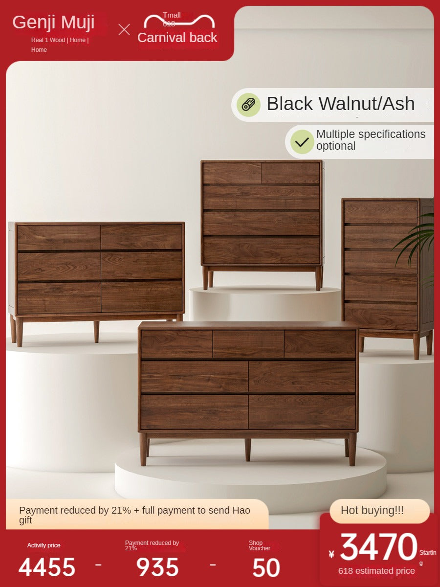 Black Walnut Solid Wood Cabinet Nordic chest of drawers)