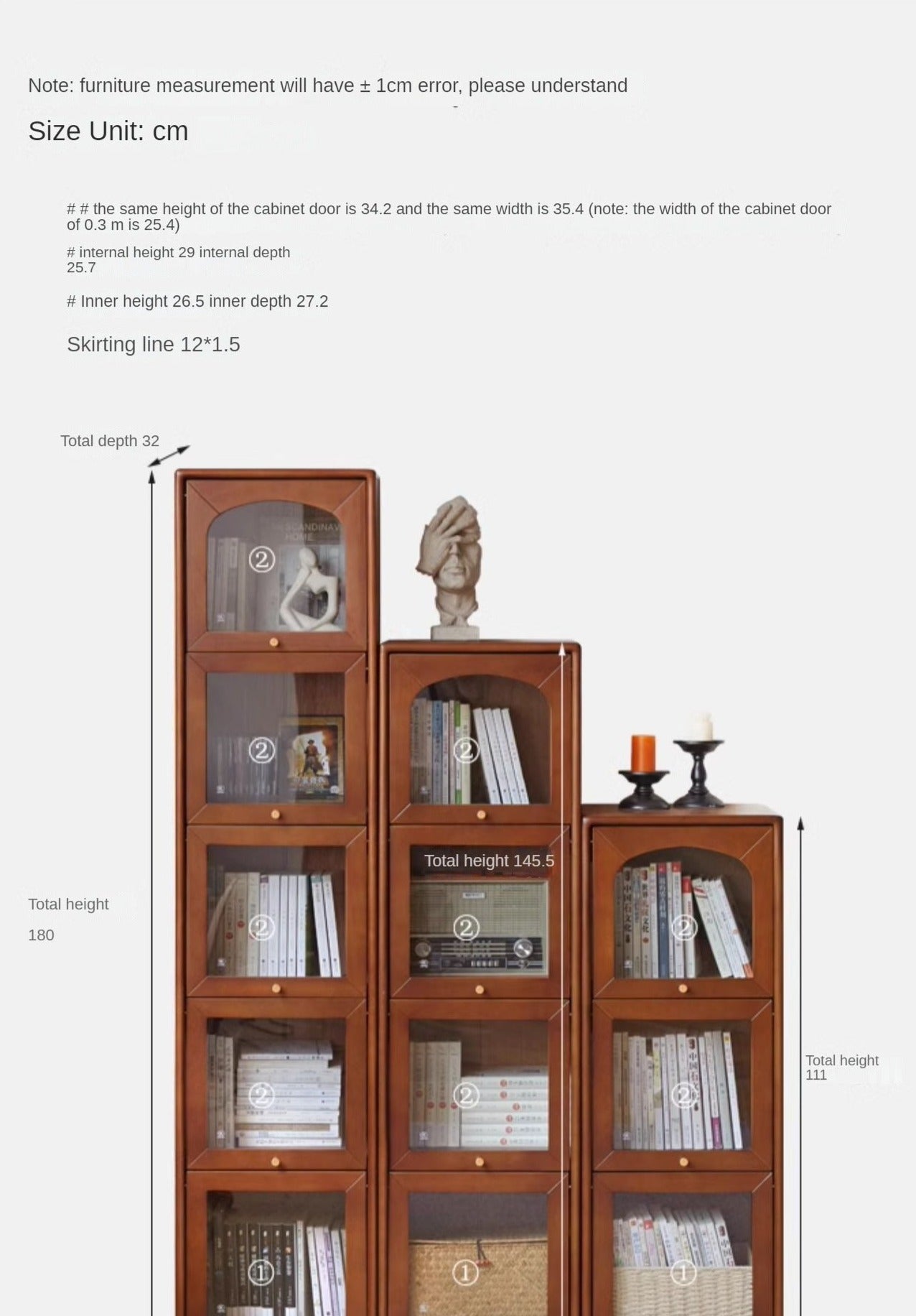 Poplar solid wood French retro glass flip door bookcase