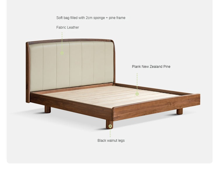 Black Walnut Solid Wood leather Simple High Soft Back Bed<