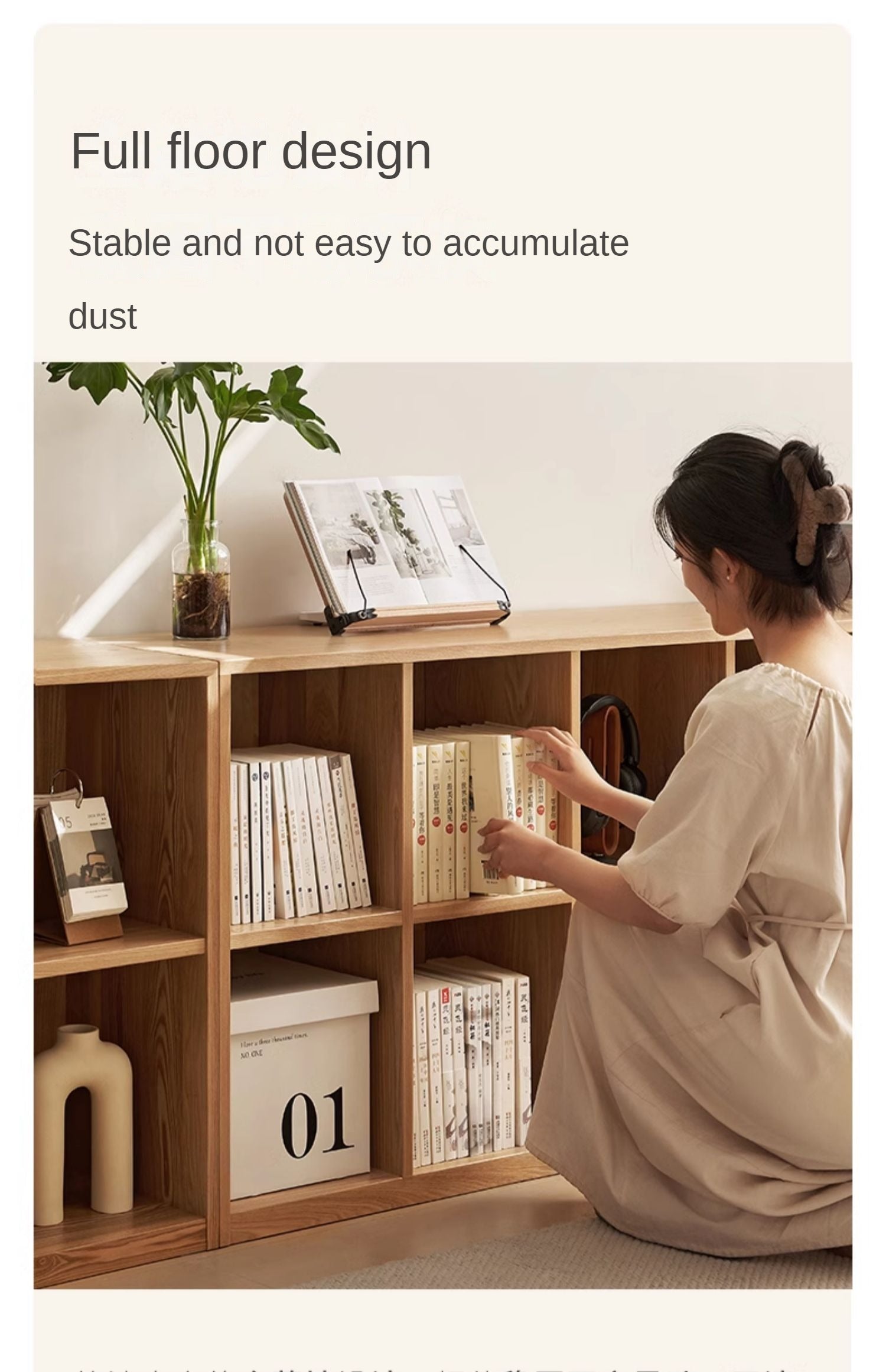 Ash solid wood bookcase simple floor bookshelf,