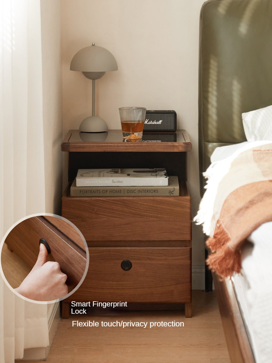 Smart nightstand Black walnut solid wood wireless charging with lock-