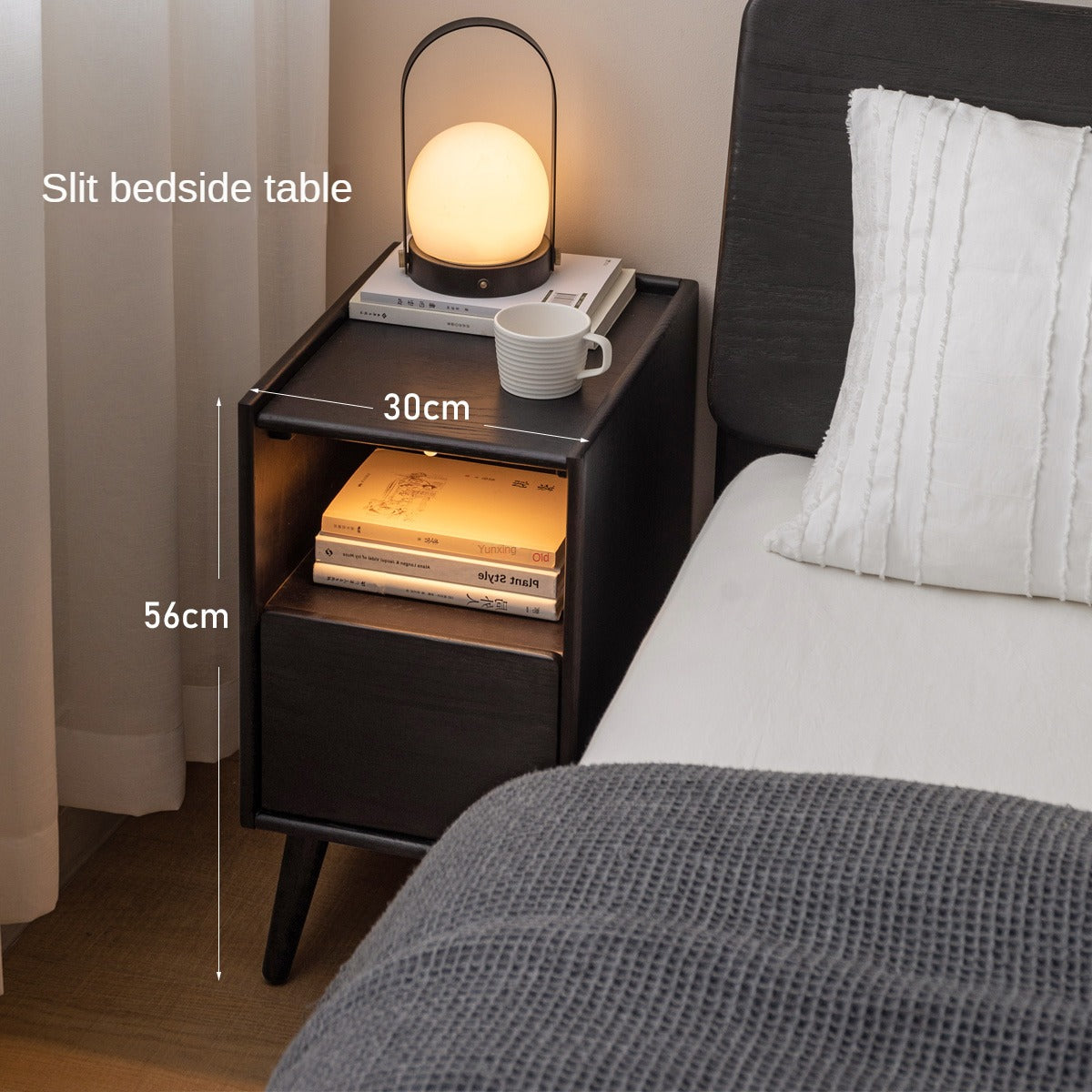 Nightstand Oak solid wood ultra-narrow Soft light sensor-