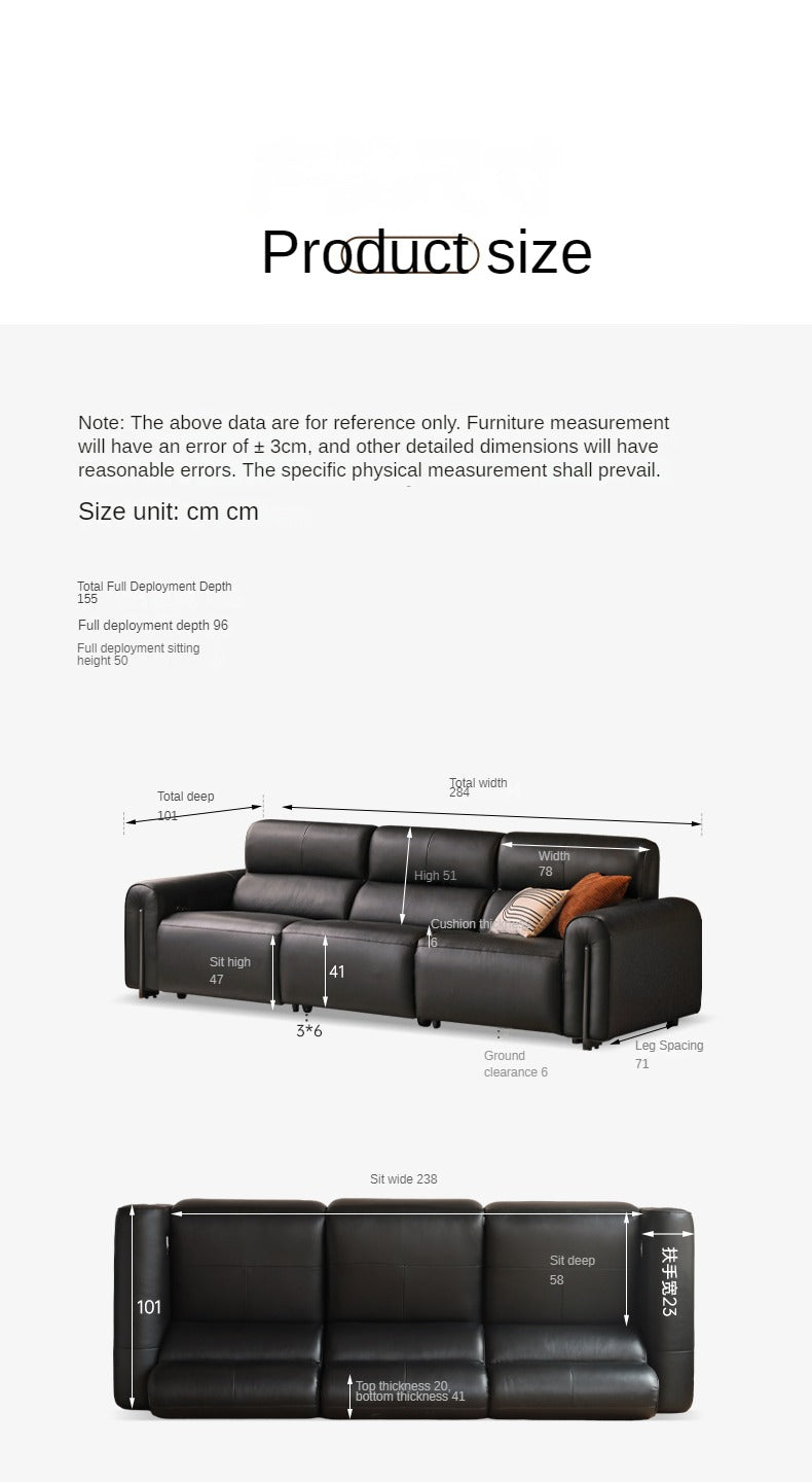 Leather electric Italian zero wall black leather sofa