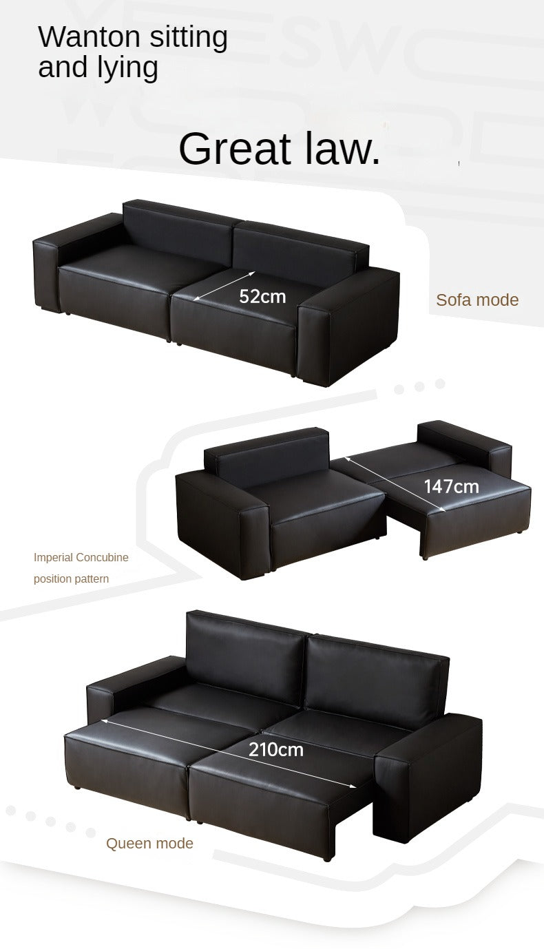 Leather light luxury tofu block telescopic dual-purpose sofa