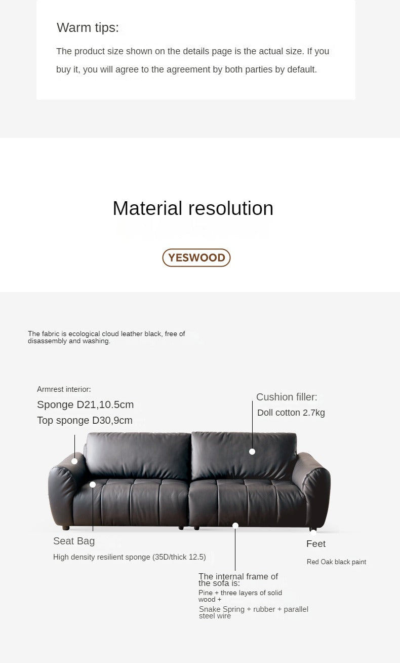Eco-friendly synthetic leather, art Italian minimalist black sofa)