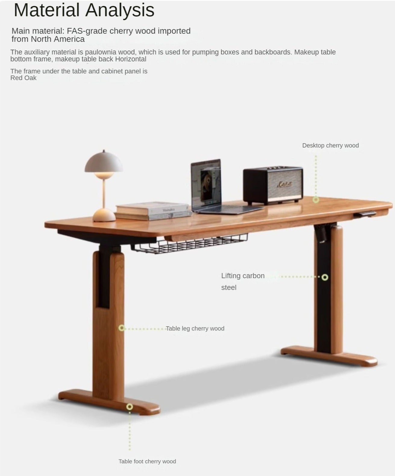 Cherry, Ash Solid Wood Electric Elevating Desk