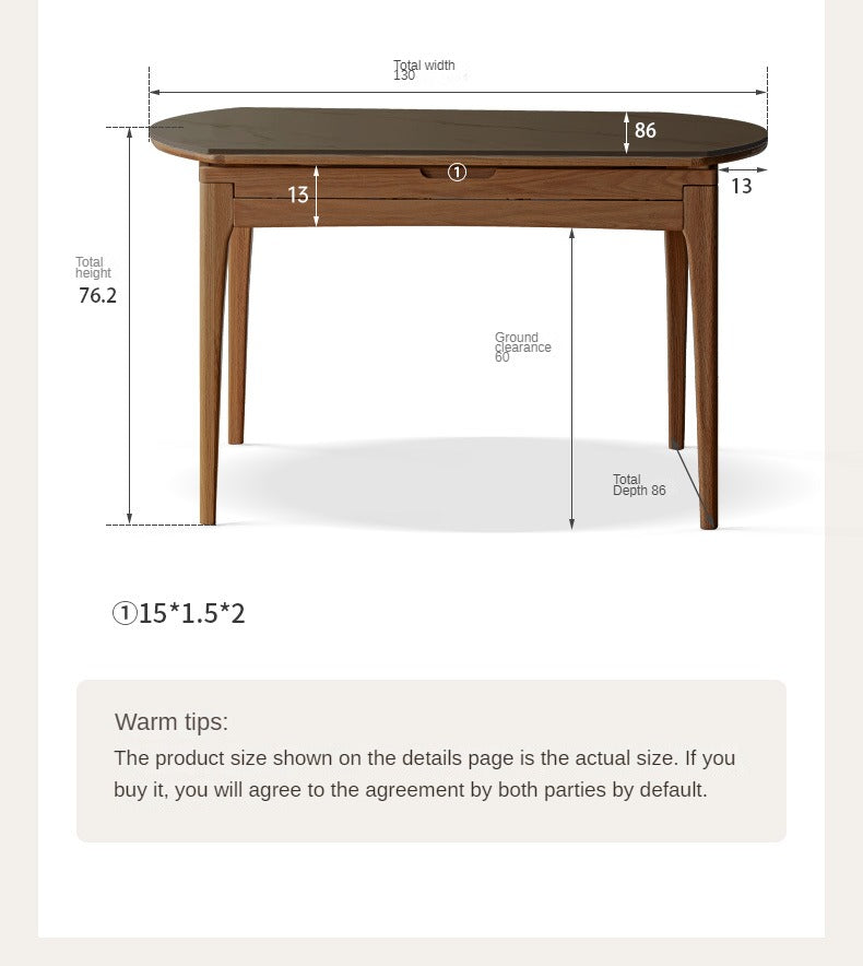 Black Walnut, Oak Solid Wood Modern Folding Rock Dining Table