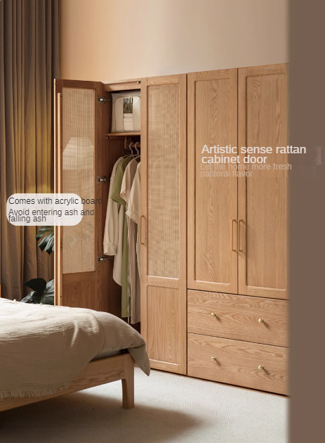 Oak Solid Wood Free Combination Wardrobe Rattan Door