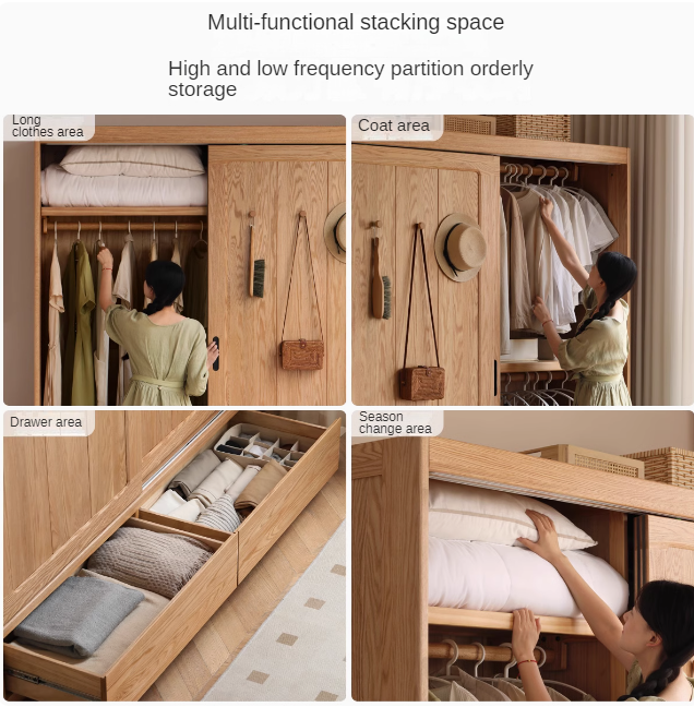 Oak Solid Wood Wardrobe Sliding Door Modern Simple