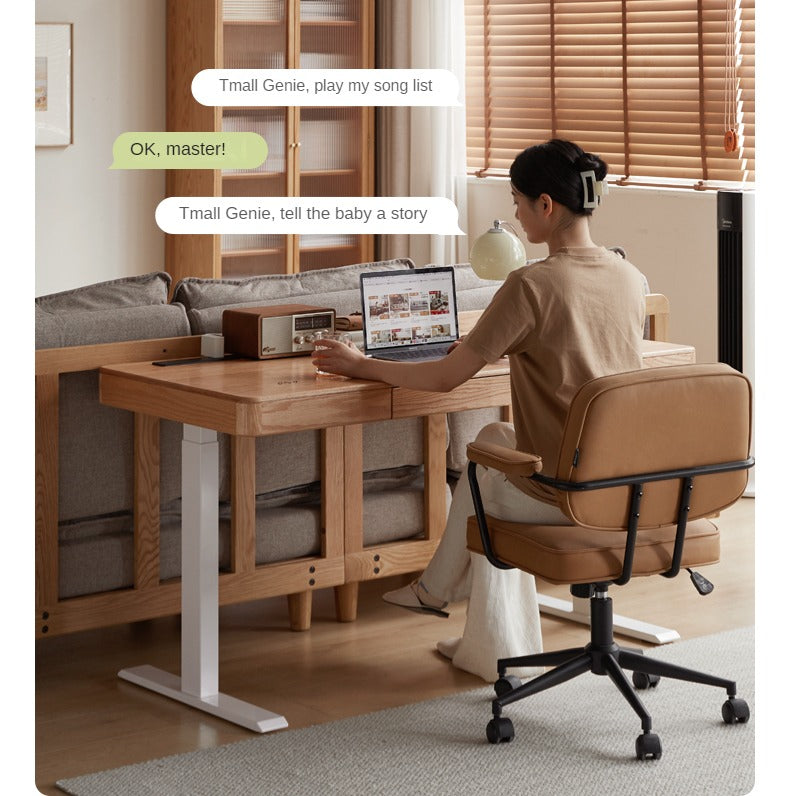 Oak Solid Wood Elevating Electric Multifunctional Standing Desk-