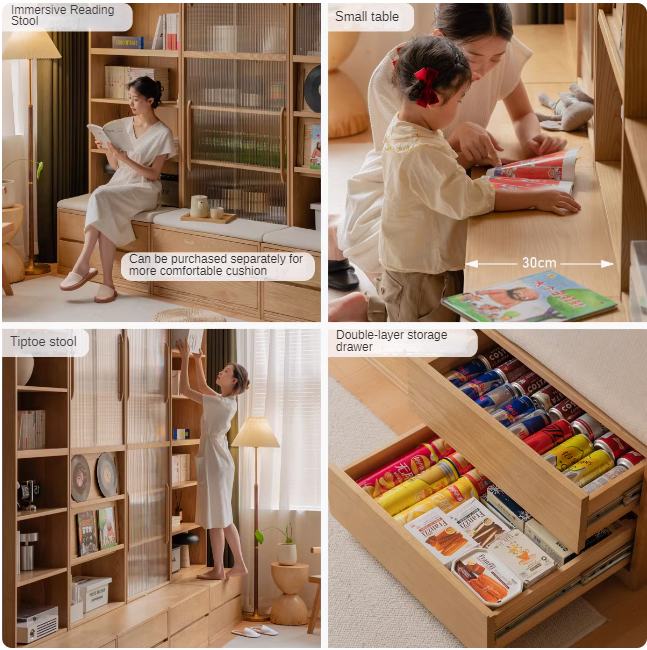 Ash solid wood modern combination bookcase integrated card seat