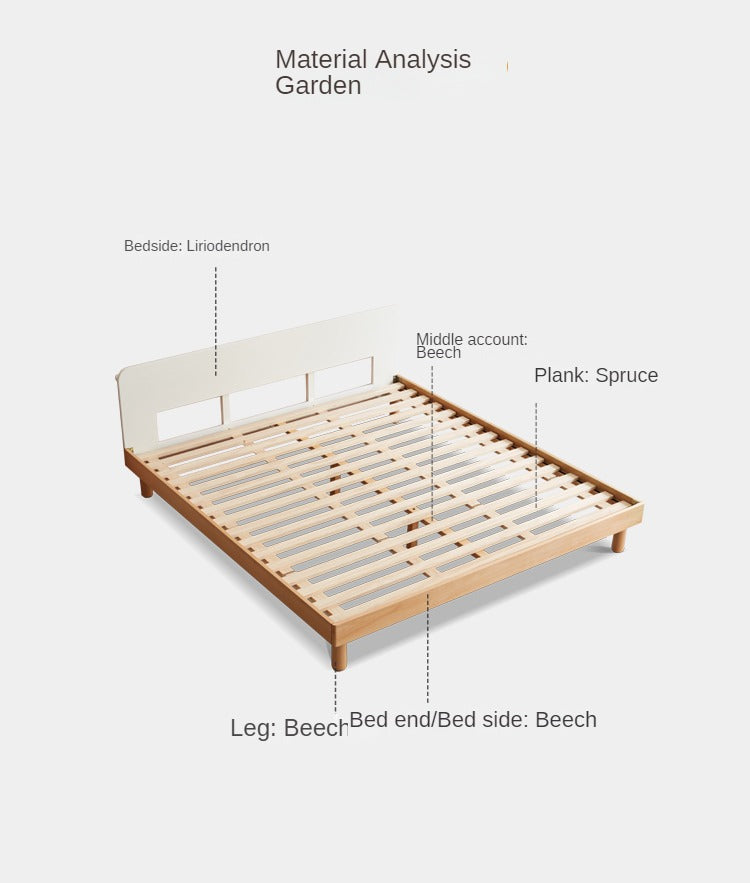 European Beech solid wood bed Nordic cream style<