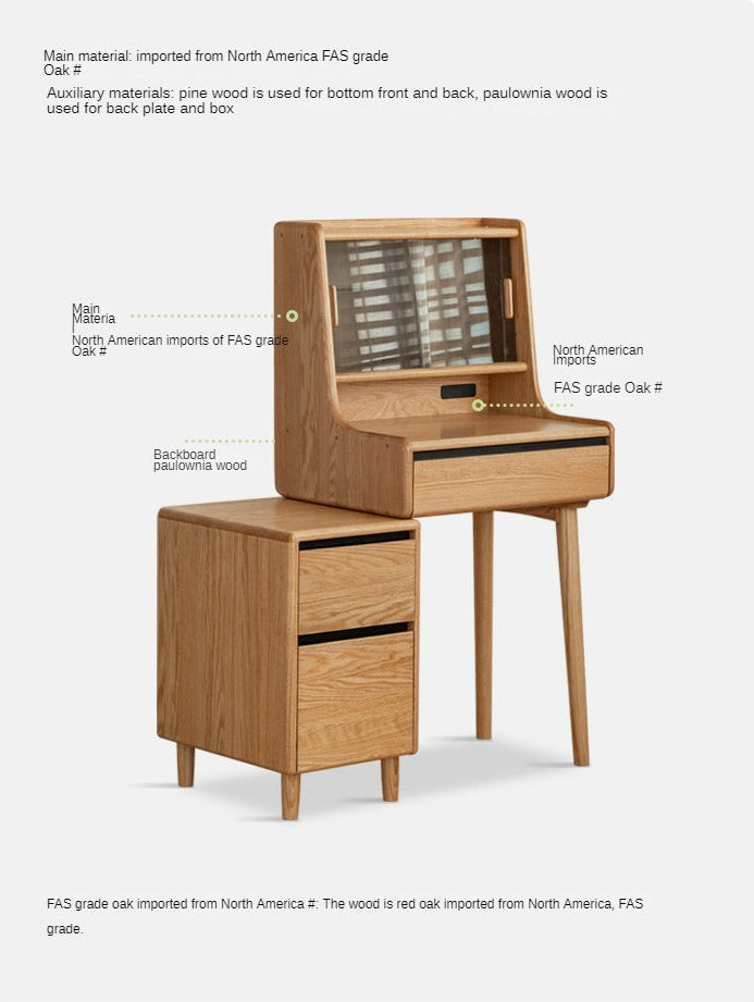 Oak, Ash Solid Wood Vanity Table with Shelf.