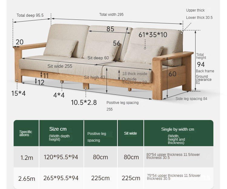 Ash solid Wood Modern Straight Sofa