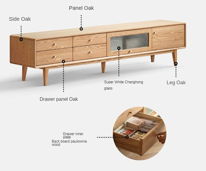Flip door TV cabinet Oak solid wood"