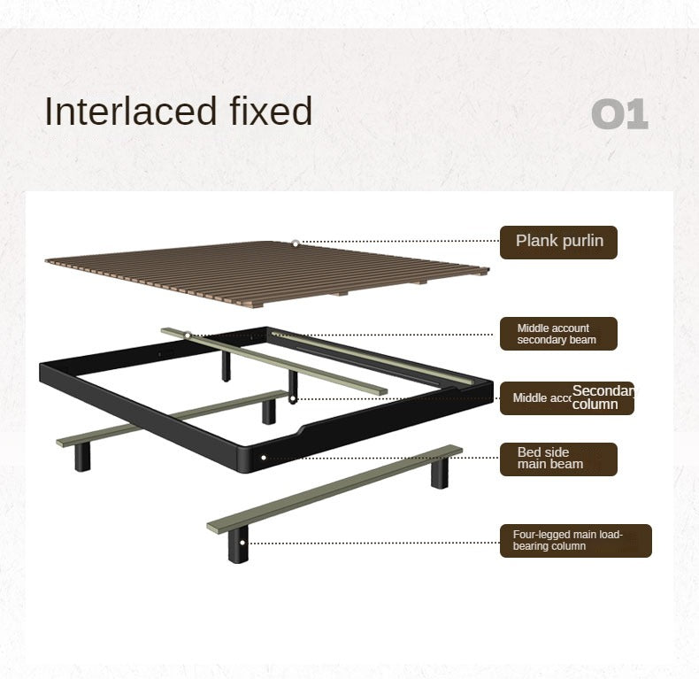 Oak Solid Wood Suspended platform bed, headboard-free Modern American Light Bed