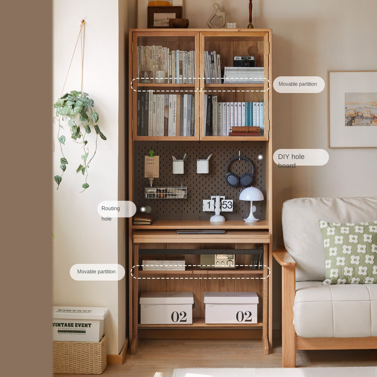 Oak solid wood desk bookshelf integrated study table-