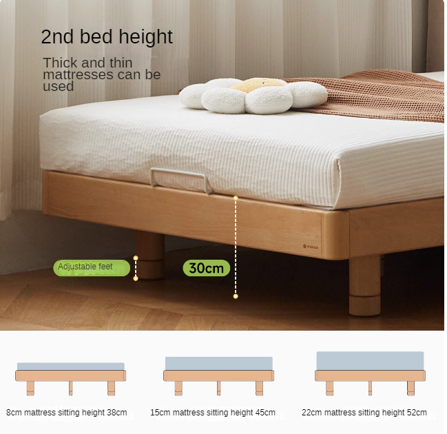 Beech Solid Wood Children's Splicing platform bed, headboard-free bed