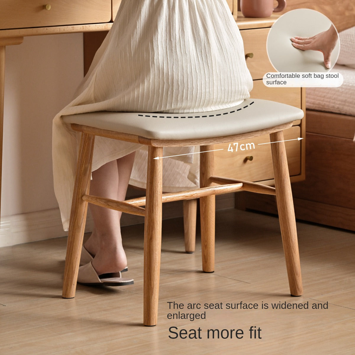 Oak Solid Wood Modern Dressing Stool