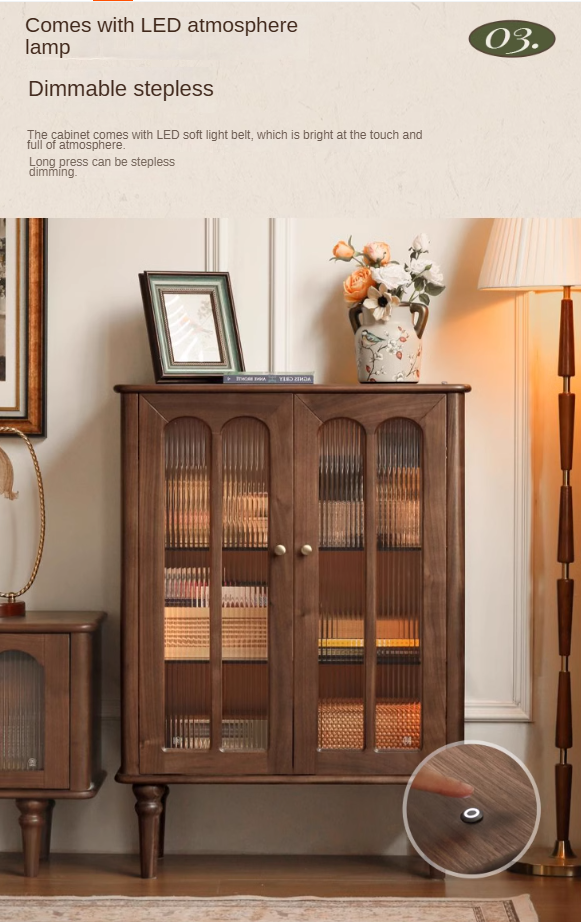 Black Walnut Solid Wood Retro Side Cabinet