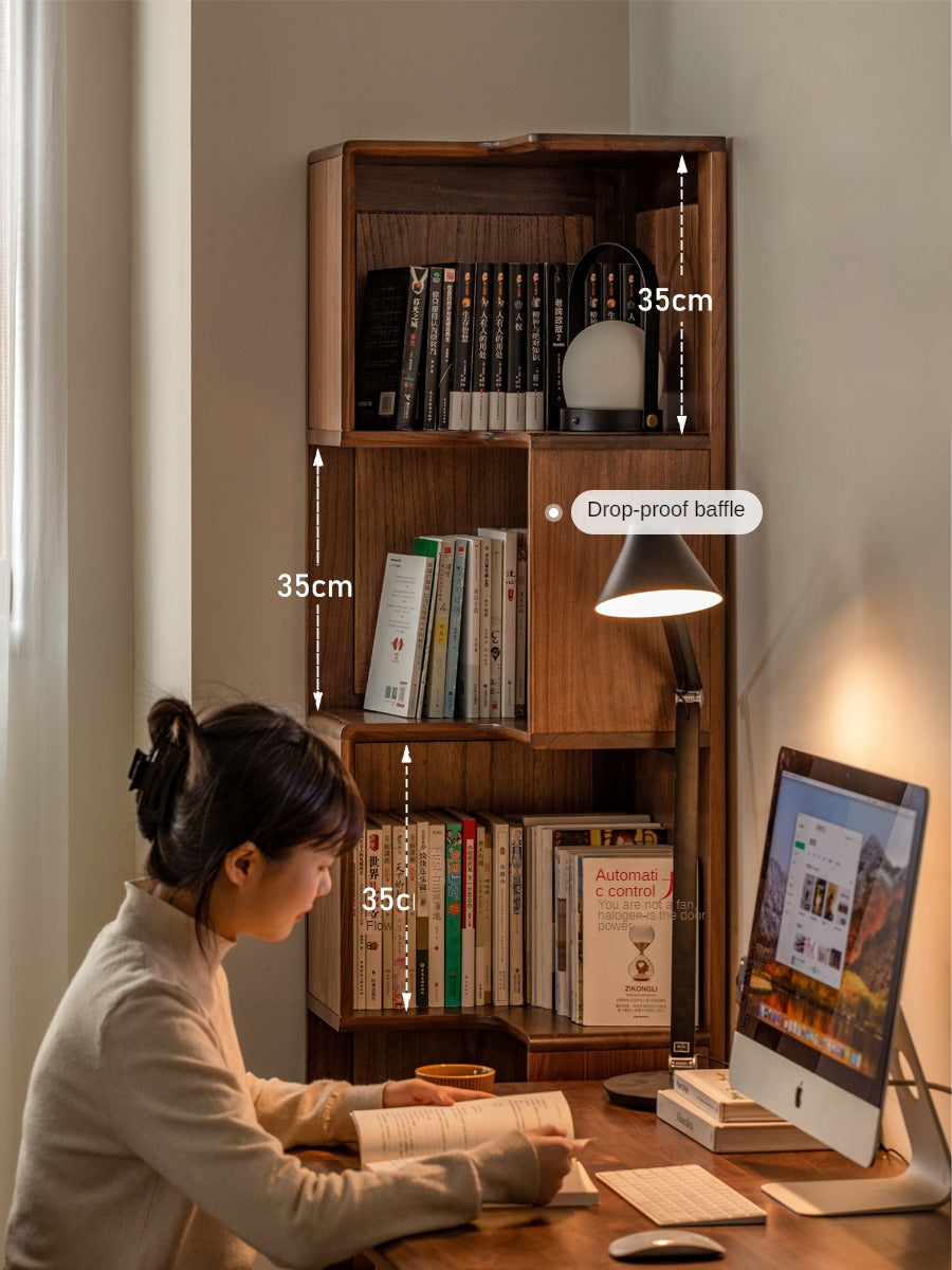 Black walnut solid wood corner storage bookcase<