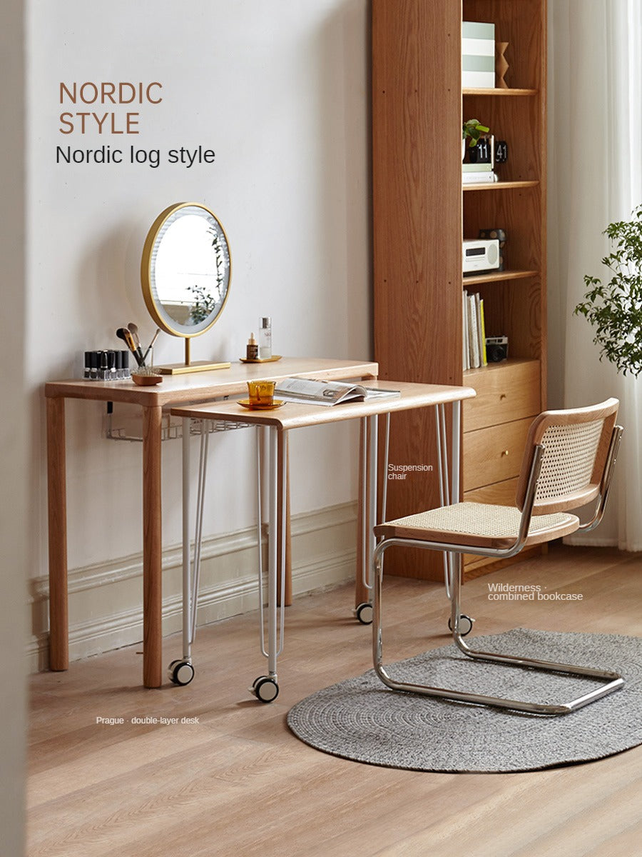 Two-level stackable Office desks Oak solid wood-