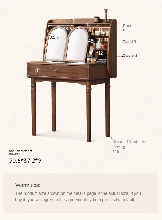 Black Walnut Solid Wood French Retro Dressing Table