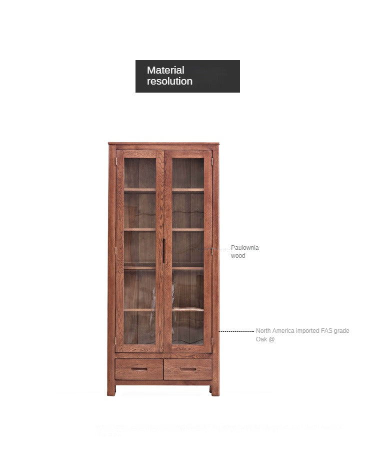 Oak Solid Wood Nordic Bookcase with Glass Door