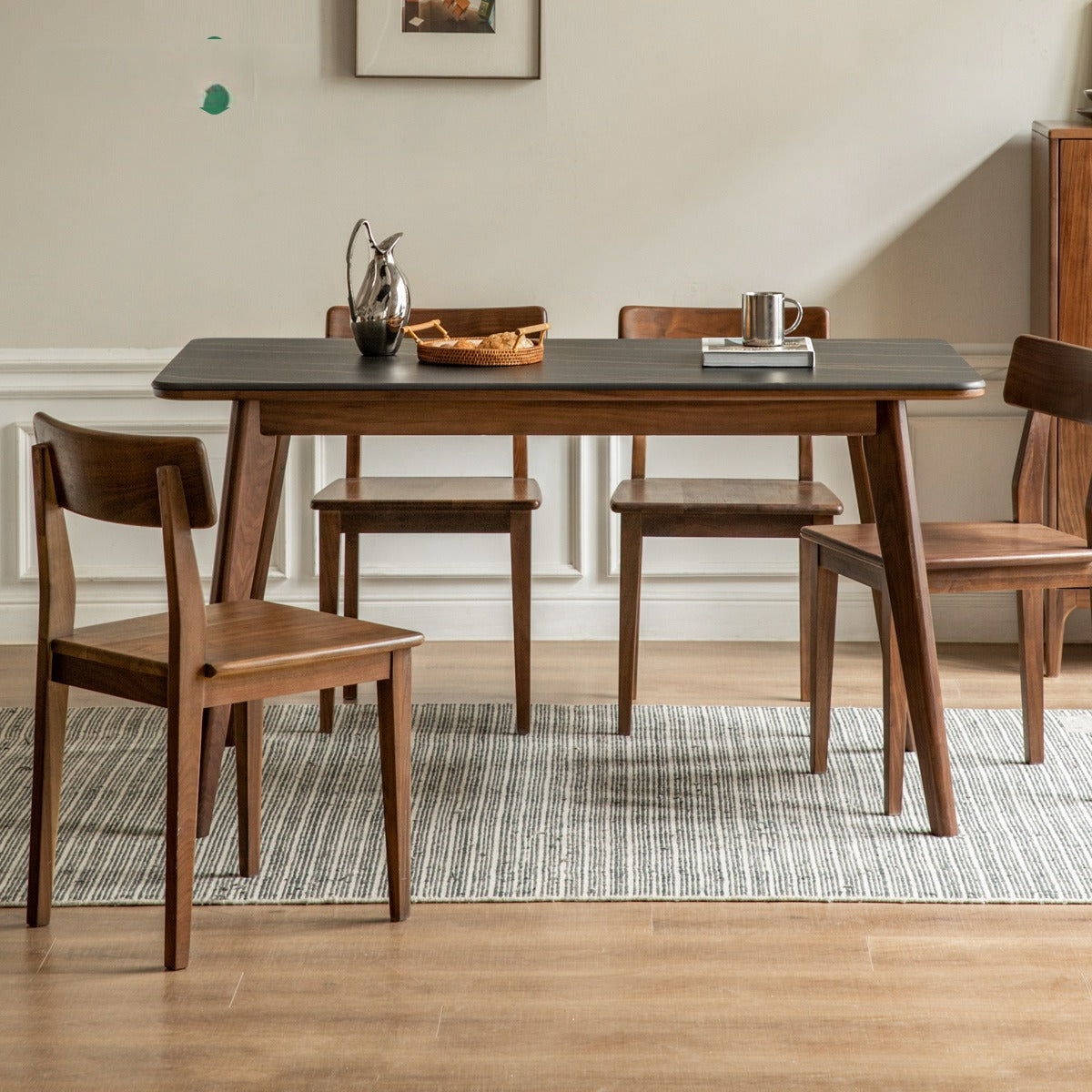 Black walnut solid wood rock plate dining table