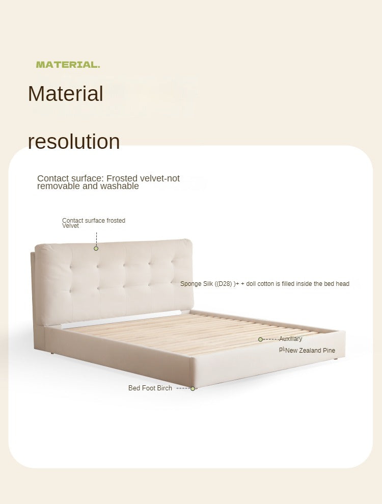 Fabric bed modern cream style white soft bed.