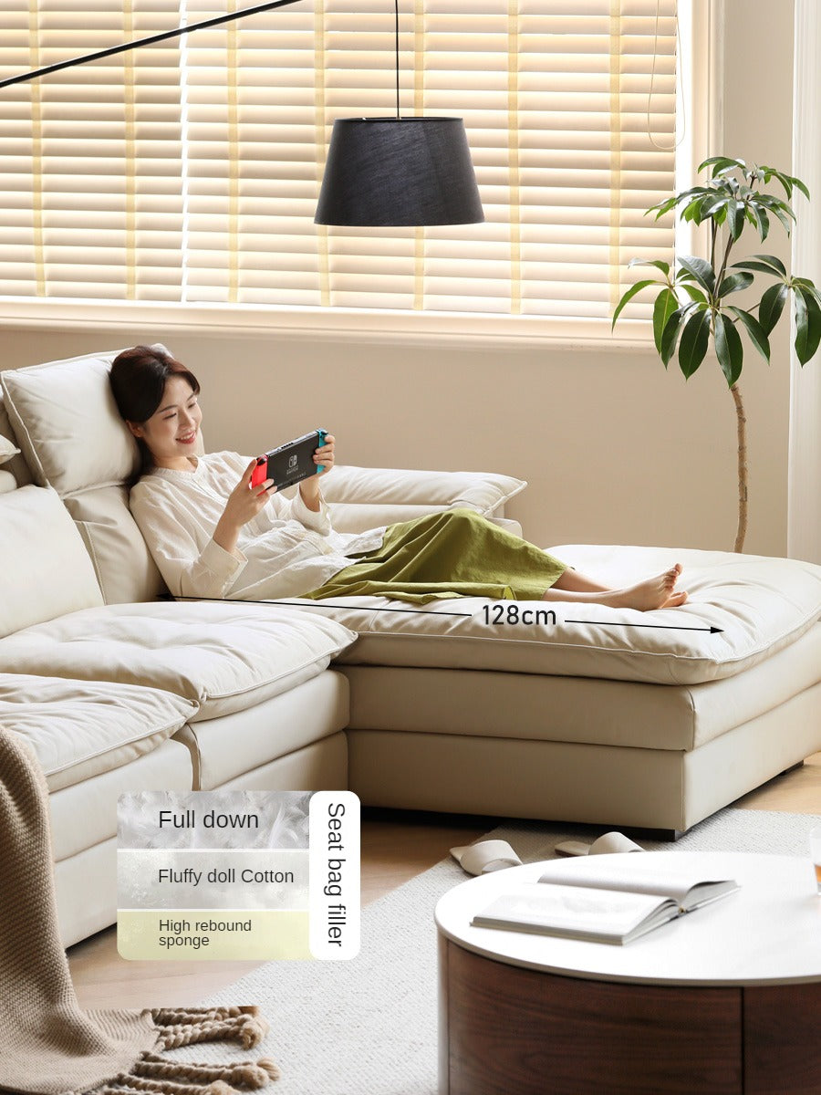 Technology Fabric down Sofa high backrest Cream Style)