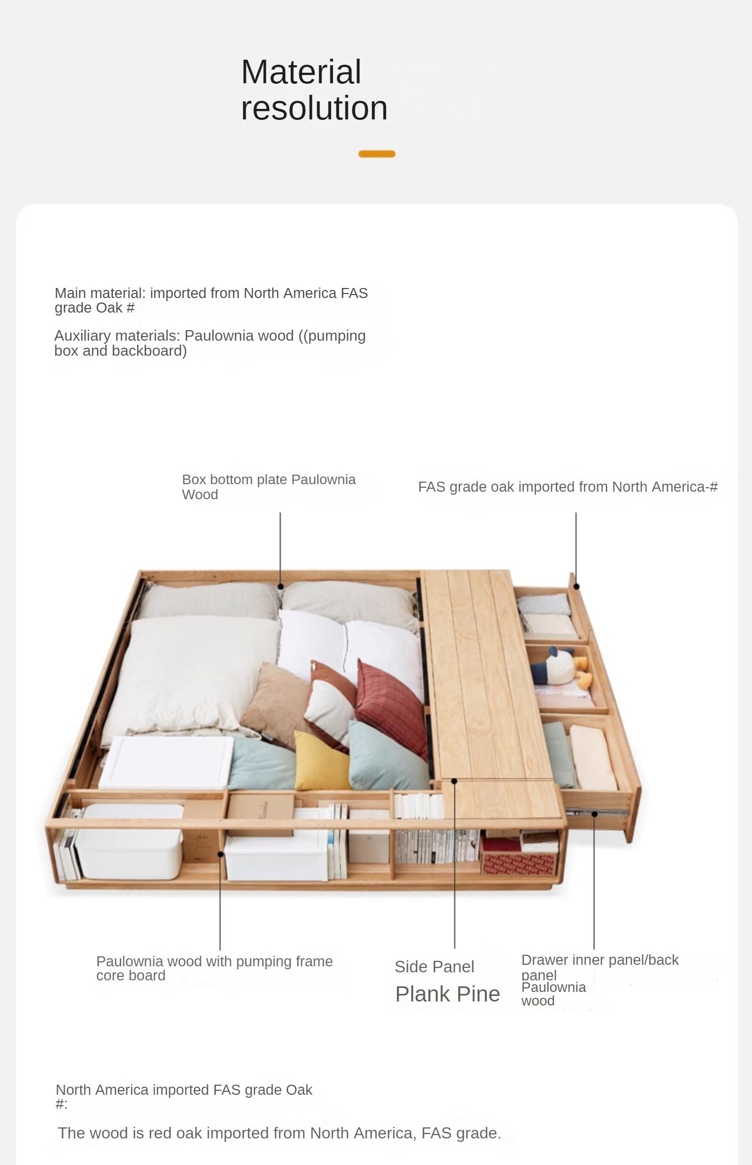 Oak solid wood platform bed, headboard-free box bed<