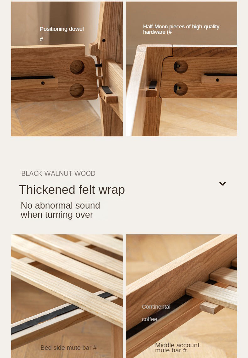 Oak Solid Wood Bed Modern Genuine Leather,Technology Cloth, Fabric