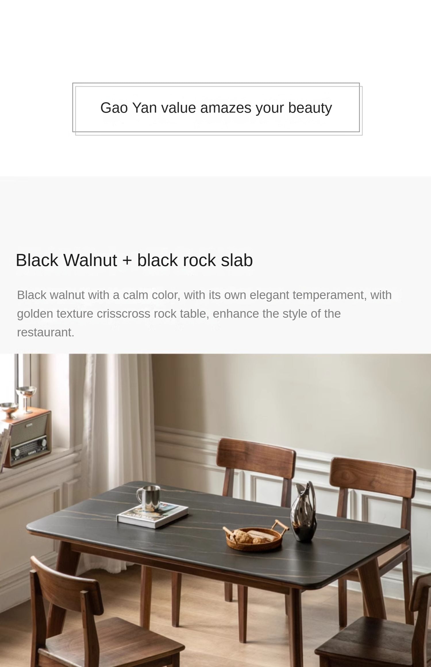 Black Walnut Solid Wood Rock Plate Nordic Dining Table